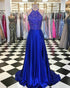 Royal Blue Prom Dresses with Beadings Halter Fashion 2018 Long Pageant Party Gowns Real Photo